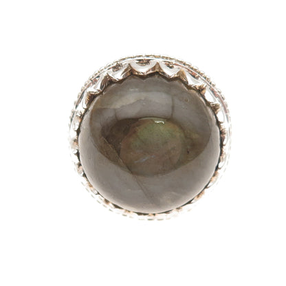925 Sterling Silver Real Labradorite Crown Ring Size 6.5