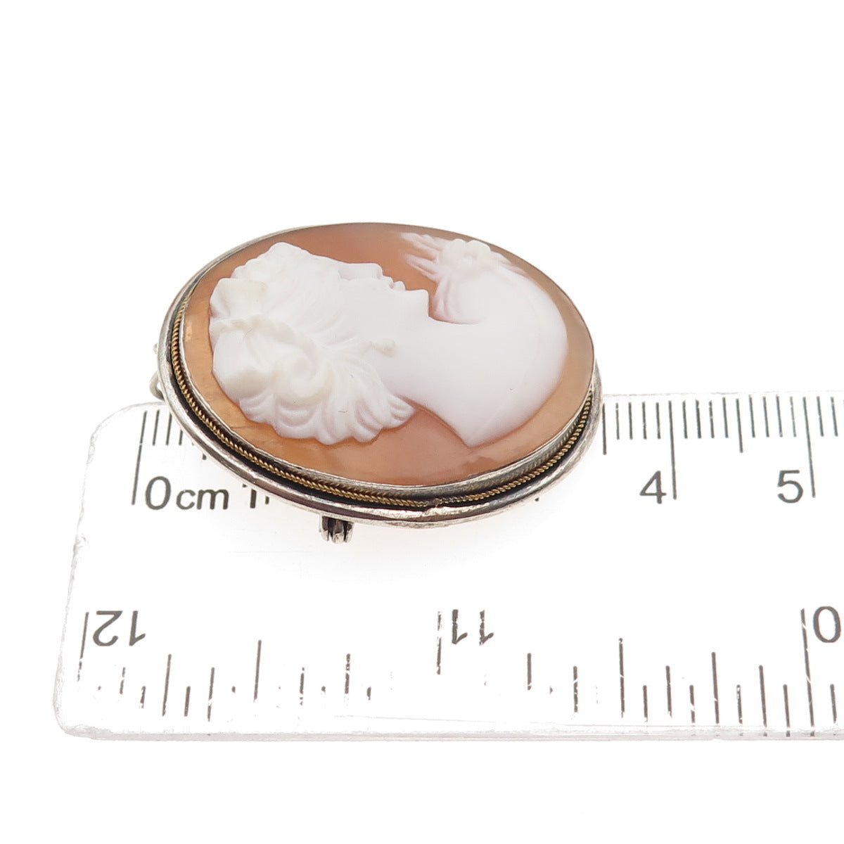 800 Silver 2-Tone Antique Art Deco Real MOP Lady Cameo Pin Brooch / Pendant