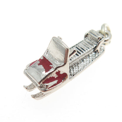 925 Sterling Silver Vintage Enamel Snowmobile Minimalist Charm Pendant