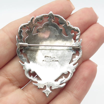 925 Sterling Silver Vintage Siam Niello Hindu Goddess Pin Brooch