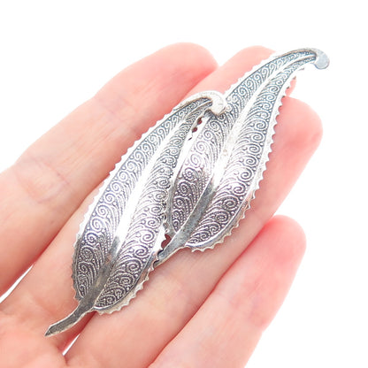 BEAU 925 Sterling Silver Vintage Feather Oxidized Pin Brooch