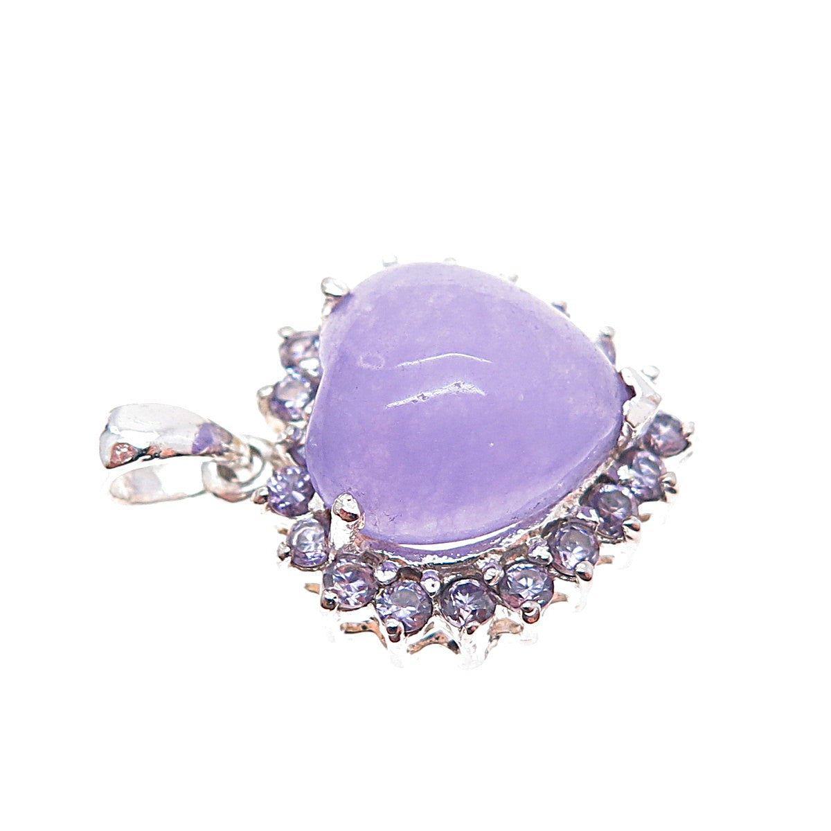 925 Sterling Silver Real Lavender Jade & Sapphire Heart Charm Pendant