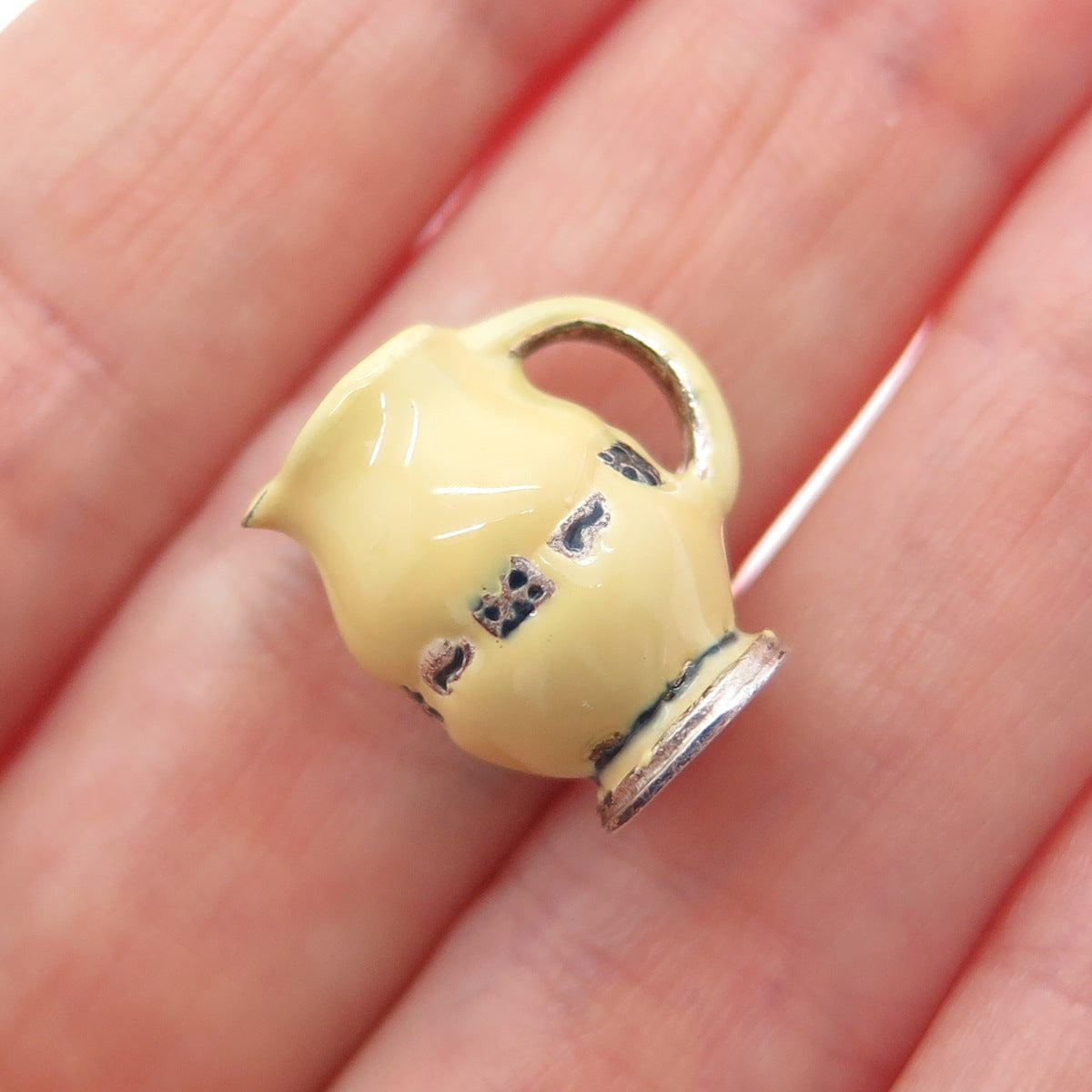 925 Sterling Silver Vintage BCS Enamel Pitcher Minimalist 3D Charm Pendant