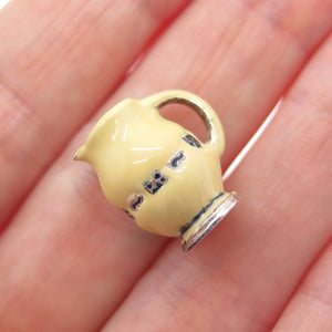 925 Sterling Silver Vintage BCS Enamel Pitcher Minimalist 3D Charm Pendant