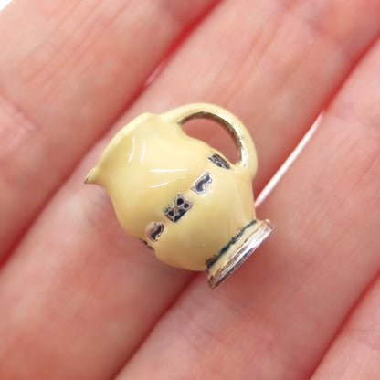 925 Sterling Silver Vintage BCS Enamel Pitcher Minimalist 3D Charm Pendant
