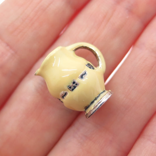 925 Sterling Silver Vintage BCS Enamel Pitcher Minimalist 3D Charm Pendant
