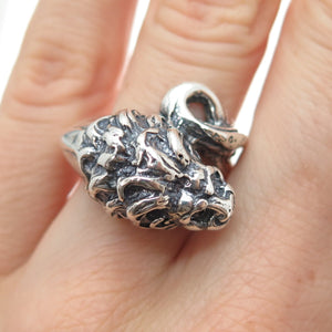 925 Sterling Silver Vintage Modernist Lion Oxidized Ring Size 6.5