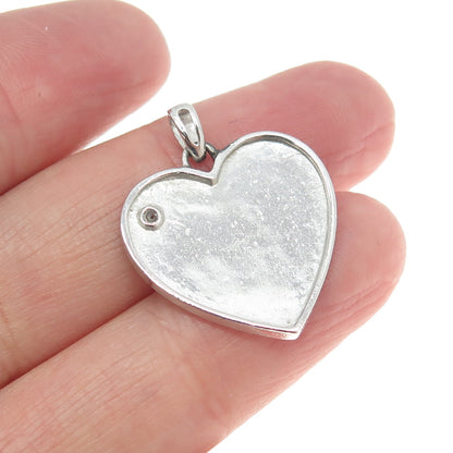 925 Sterling Silver Real Round-Cut Diamond Heart Pendant