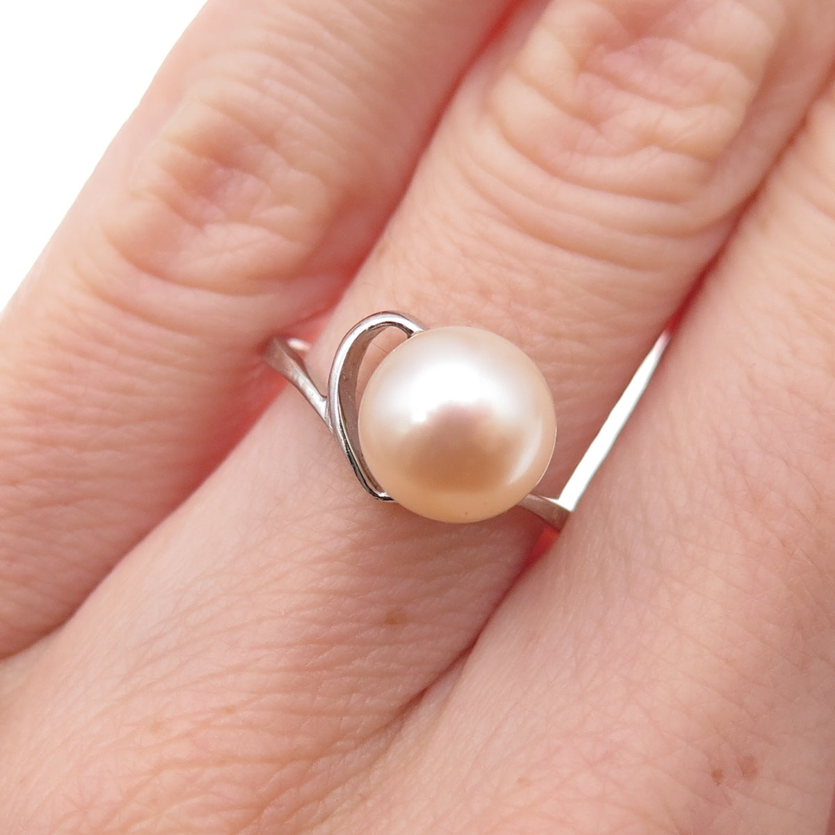 925 Sterling Silver Vintage Real Pearl Heart Ring Size 5.5