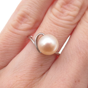 925 Sterling Silver Vintage Real Pearl Heart Ring Size 5.5