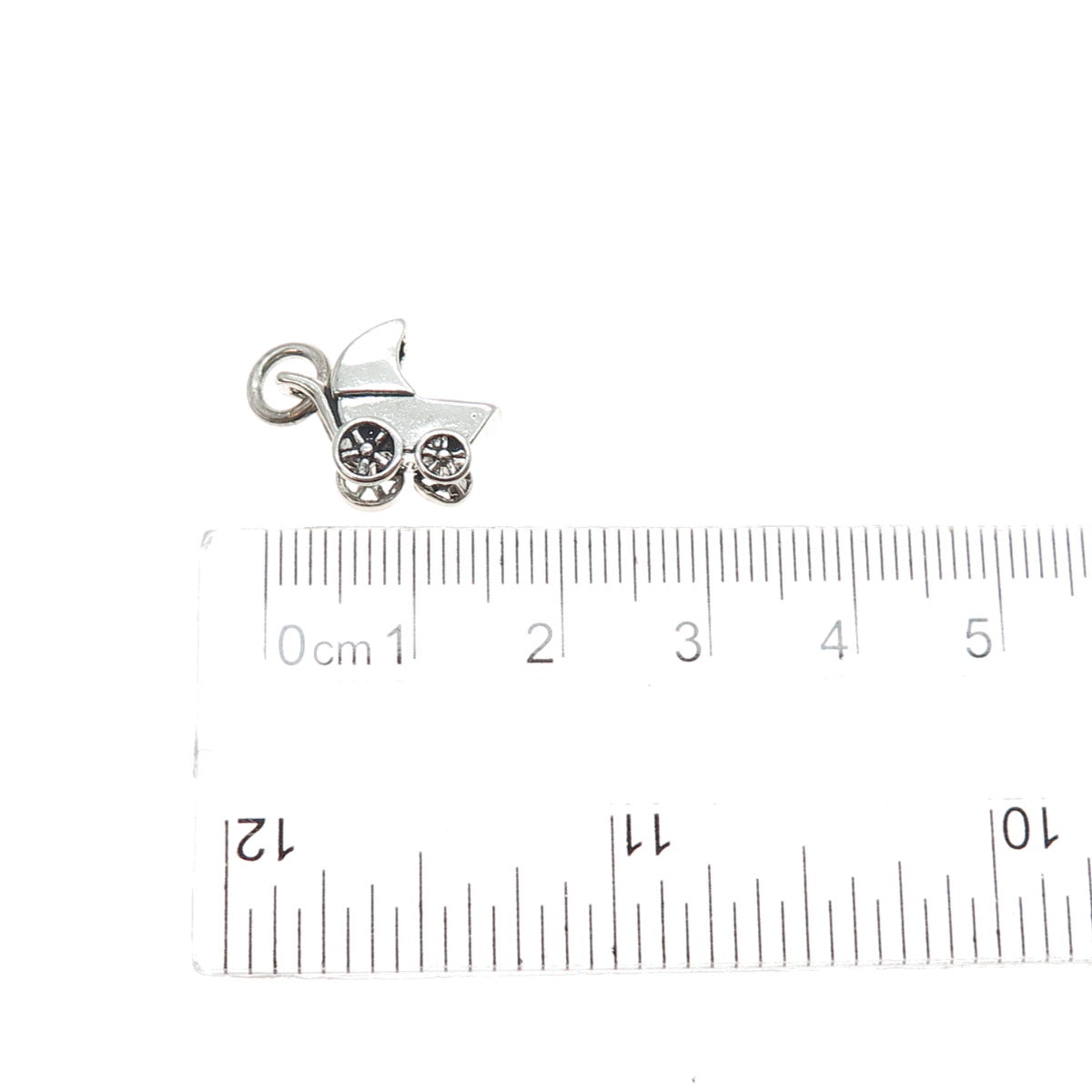 925 Sterling Silver Vintage Baby Stroller Minimalist 3D Charm Pendant