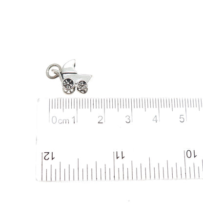 925 Sterling Silver Vintage Baby Stroller Minimalist 3D Charm Pendant