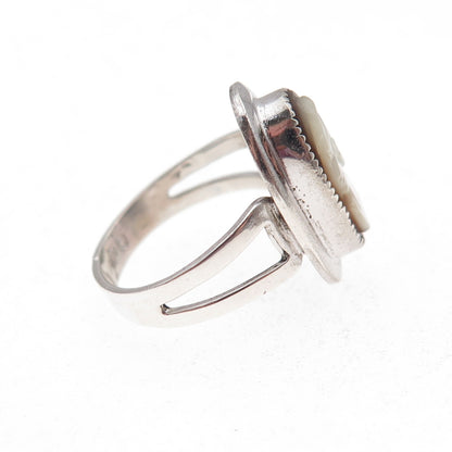 Sarah Coventry 925 Sterling Antique Art Deco Real MOP Lady Cameo Ring Size 4.25