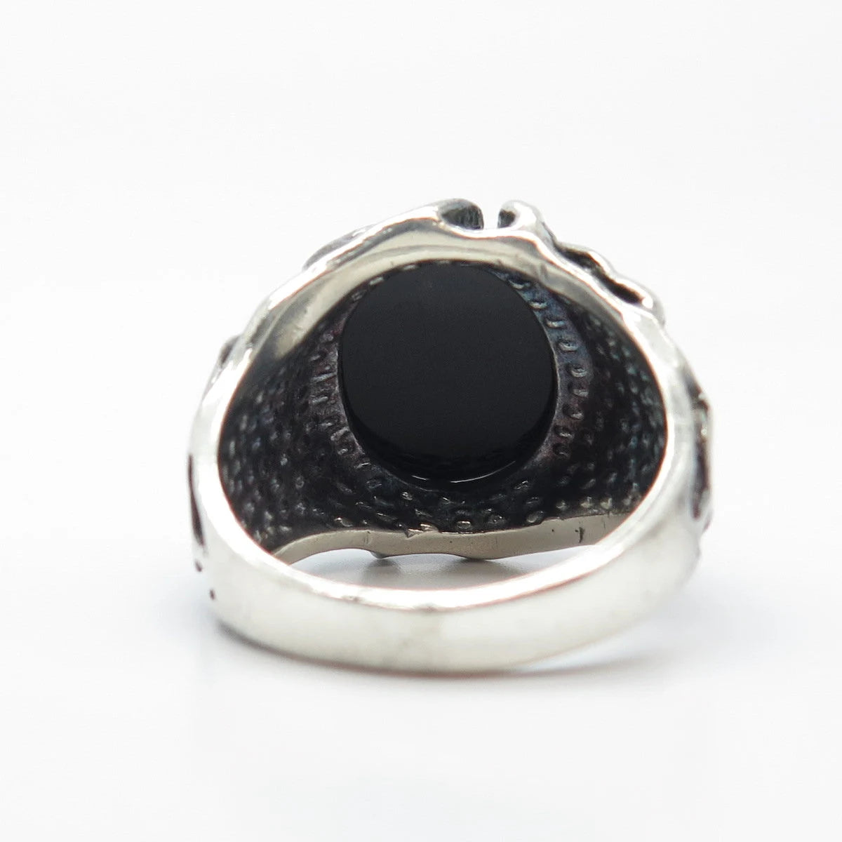 925 Sterling Silver Vintage Real Black Onyx Gem Hammered Ring Size 9