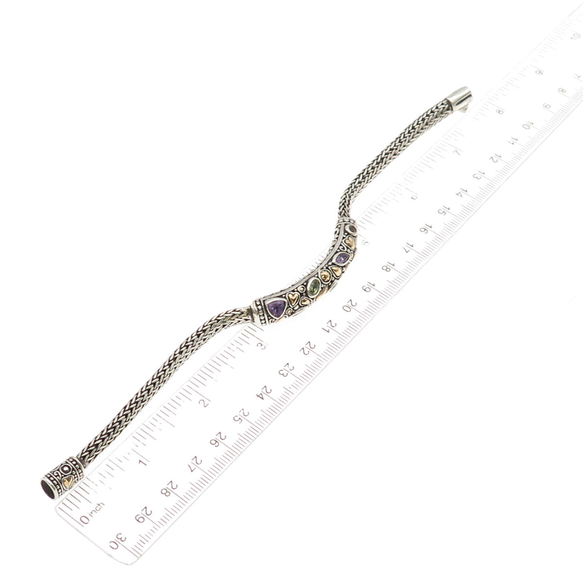 BJC Samuel Benham 925 Sterling 18K Gold Vintage Real Multi-Gem Bracelet 7.25"
