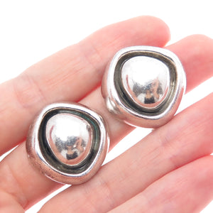 925 Sterling Silver Vintage Modernist Oxidized Clip On Earrings