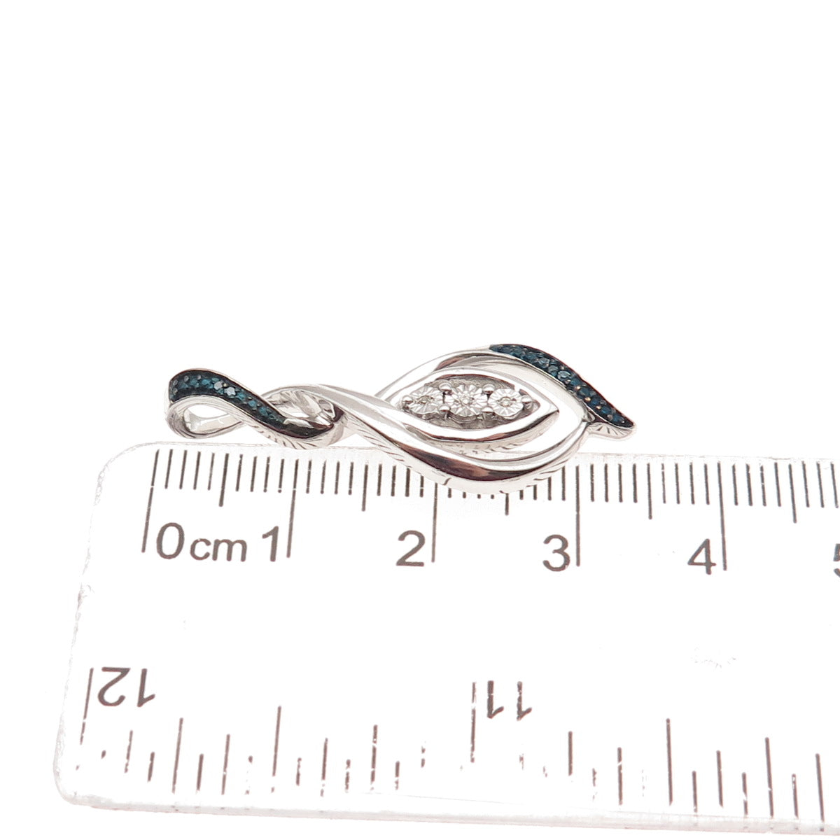 925 Sterling Silver Real Round-Cut Blue & White Diamond Twisted Charm Pendant