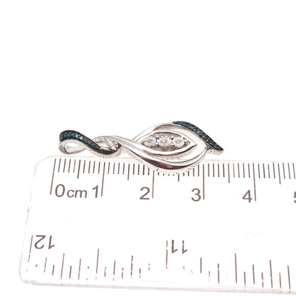 925 Sterling Silver Real Round-Cut Blue & White Diamond Twisted Charm Pendant