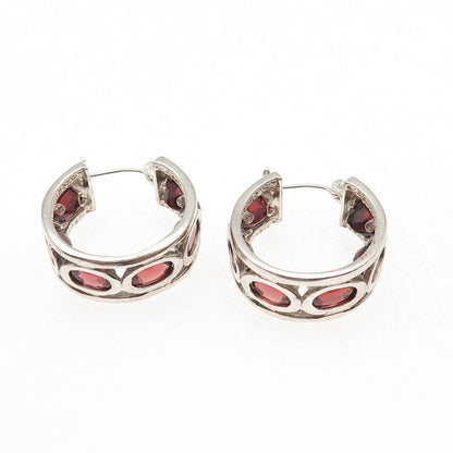 Clyde Duneier Sterling Silver Vintage Real Red Garnet All Around Hoop Earrings