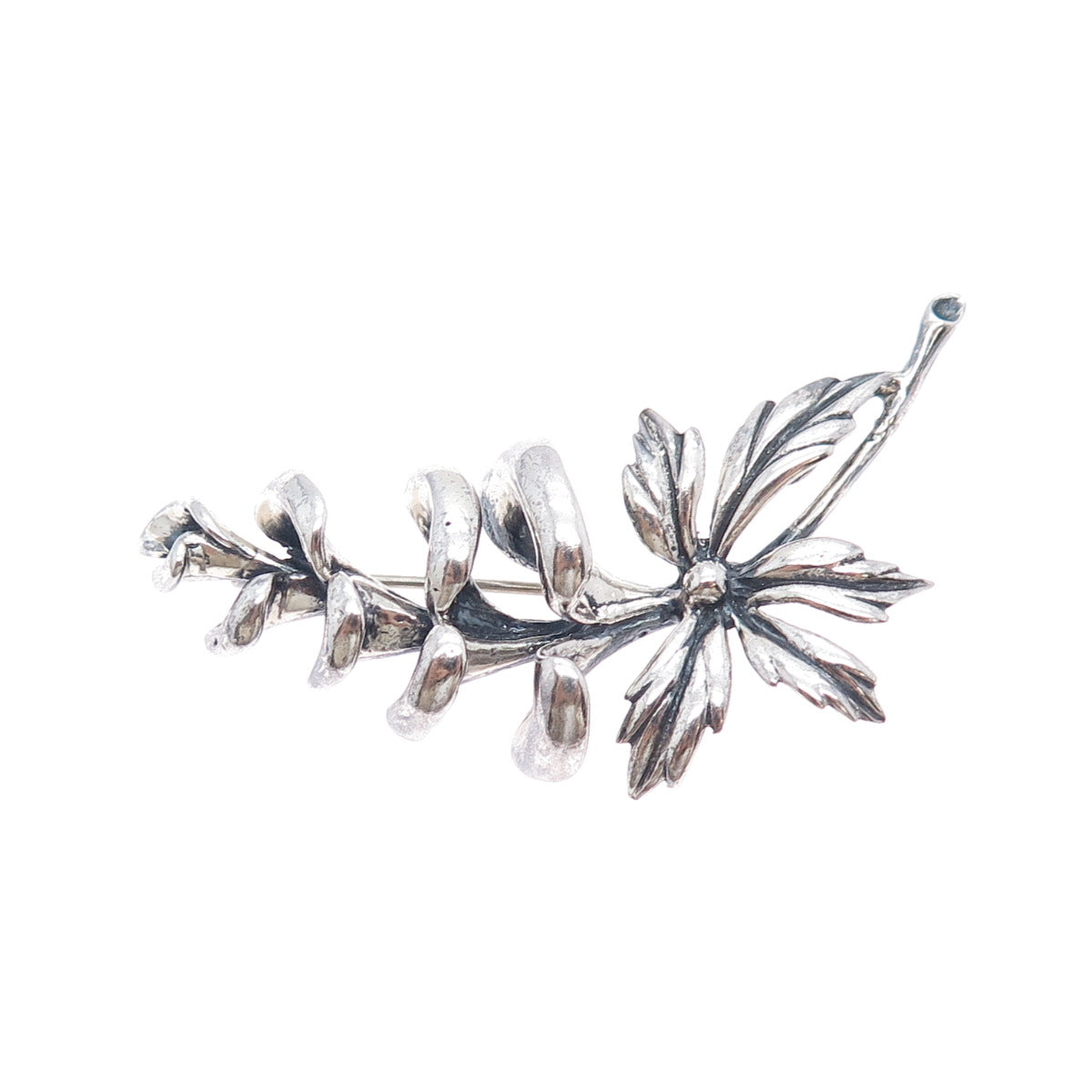 JEWELART 925 Sterling Silver Vintage Modernist Flower Oxidized Pin Brooch