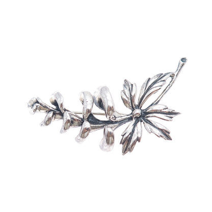 JEWELART 925 Sterling Silver Vintage Modernist Flower Oxidized Pin Brooch