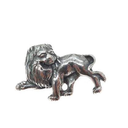 925 Sterling Silver Vintage Lion Oxidized Pin Brooch
