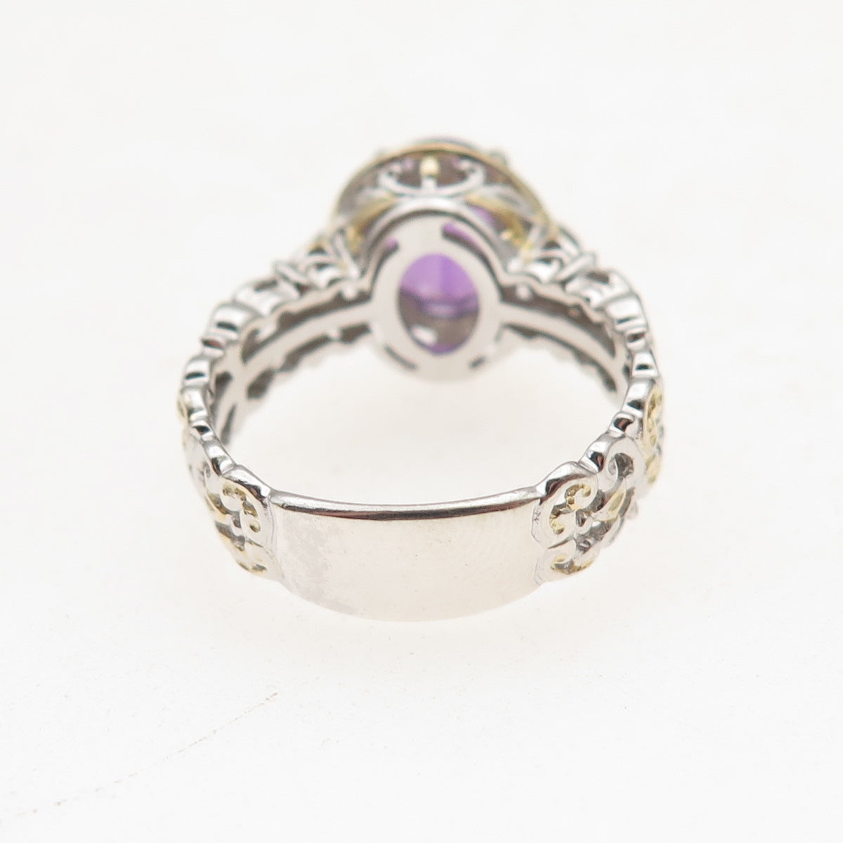 Michael Valitutti Gems En Vogue Sterling 2-Tone Amethyst & Topaz Ring Size 5.25
