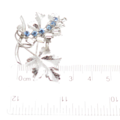 CARL ART Sterling Silver Antique Art Deco Blue & White Rhinestone Floral Brooch