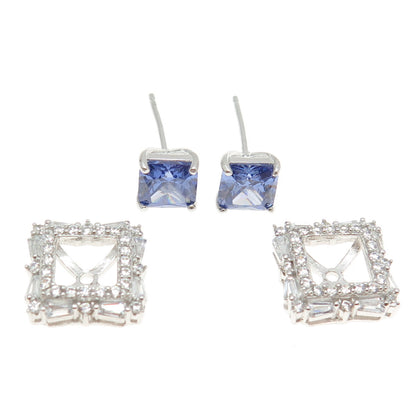 925 Sterling Silver White & Blue C Z Stud Earrings