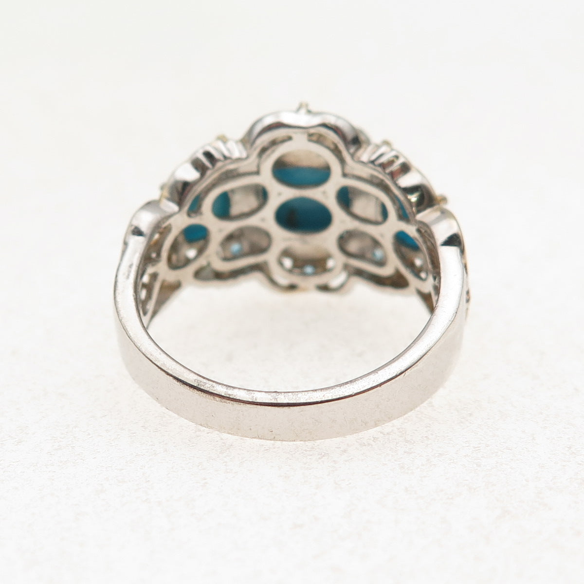 Chuck Clemency 925 Sterling Silver 2-Tone Real Turquoise Apatite Ring Size 8.25