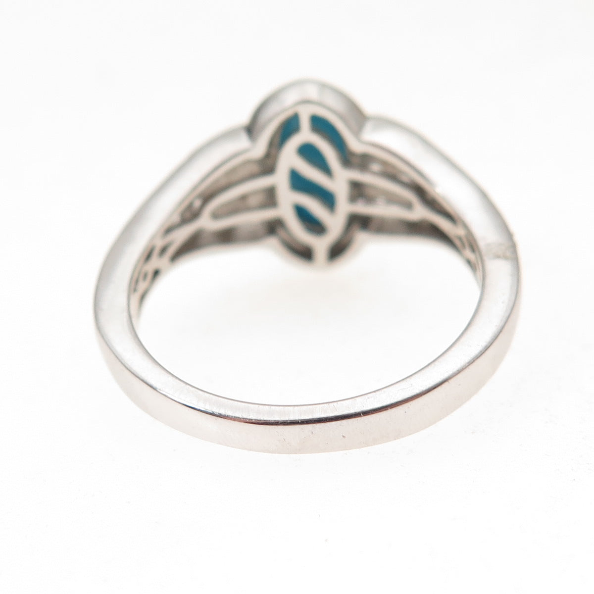 Chuck Clemency 925 Sterling Silver Real Turquoise & White Topaz Ring Size 8