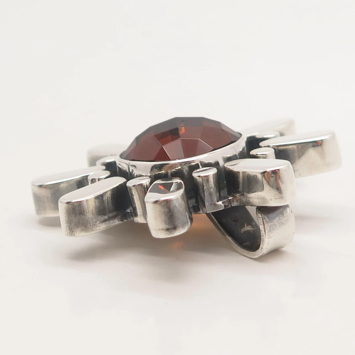 925 Sterling Silver Vintage Real Smoky Quartz Floral Slide Pendant