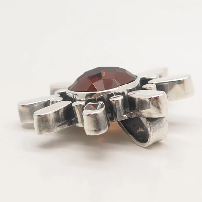 925 Sterling Silver Vintage Real Smoky Quartz Floral Slide Pendant