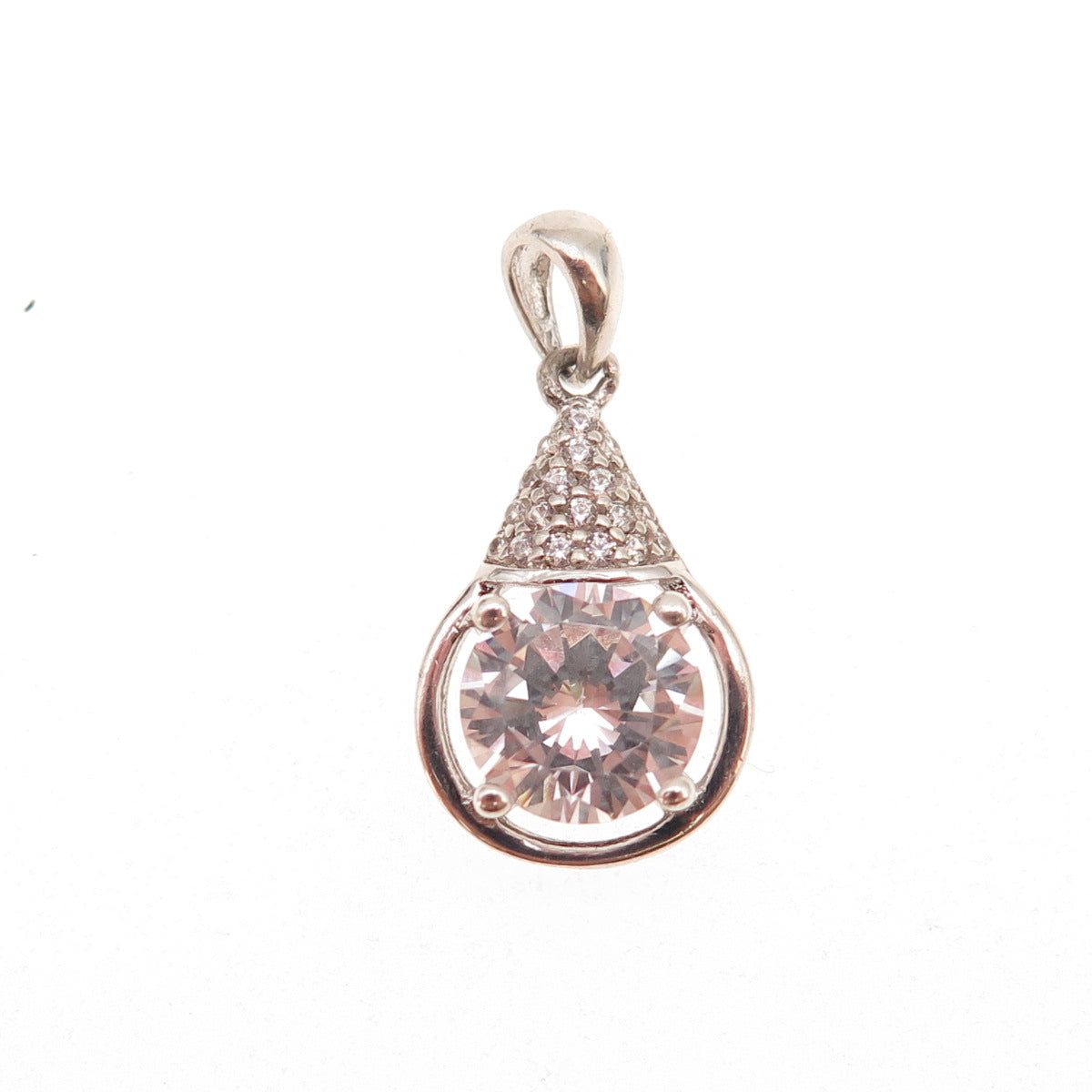 925 Sterling Silver Round-Cut C Z Teardrop Charm Pendant