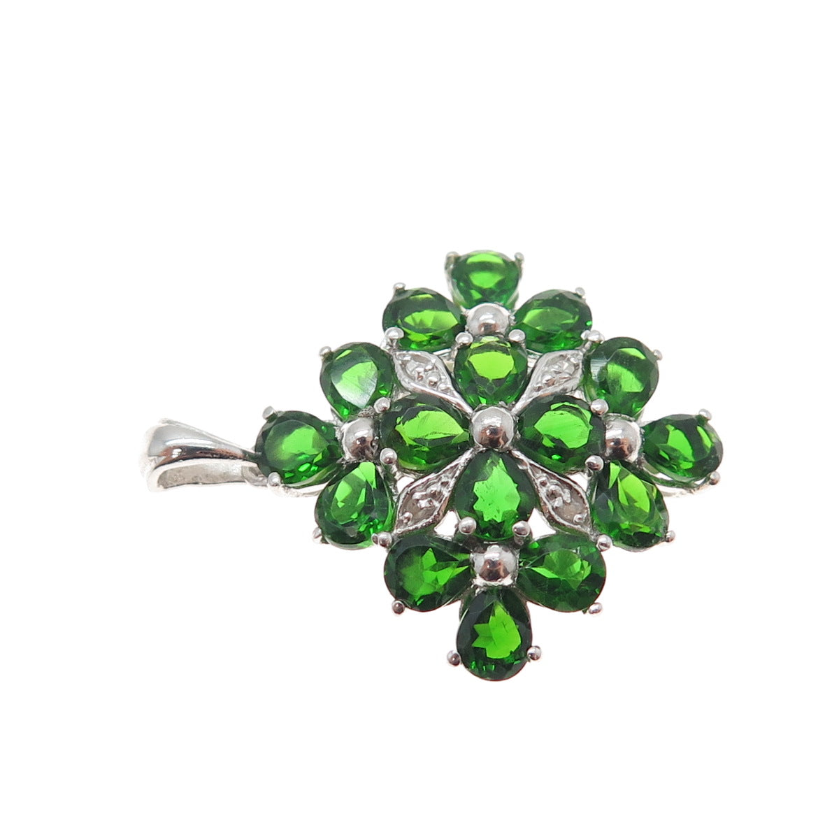 CHUCK CLEMENCY 925 Sterling Silver Real Diamond & Chrome Diopside Charm Pendant