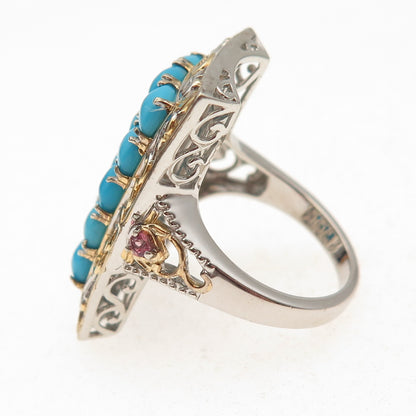 D'Joy Sterling Silver 2-Tone Sleeping Beauty Turquoise & Amethyst Ring Size 8.25