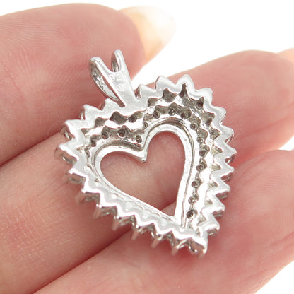 HN HENG NGAI 925 Sterling Silver Real Round-Cut Diamond Heart Pendant