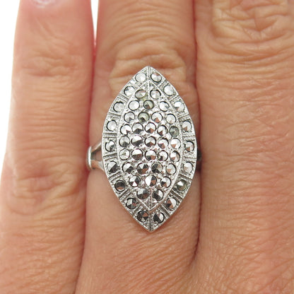 THEDA 925 Sterling Silver Antique Art Deco Real Marcasite Ring Size 6