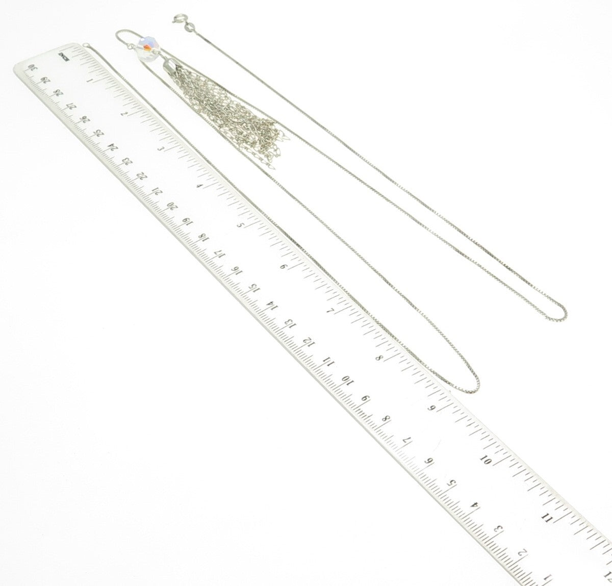 925 Sterling Silver Vintage Italy Clear Crystal Tassel Box Chain Necklace 36"