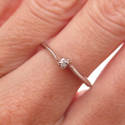 925 Sterling Silver Vintage Real Diamond Engagement Stackable Ring Size 7.25