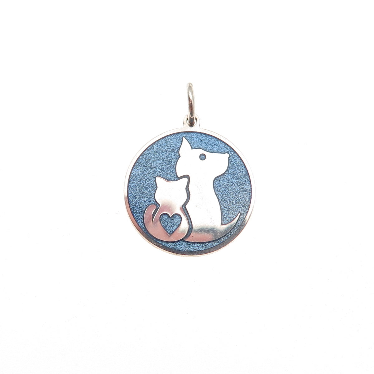 925 Sterling Silver Blue Enamel Cat & Dog Friendship Mini Charm Pendant
