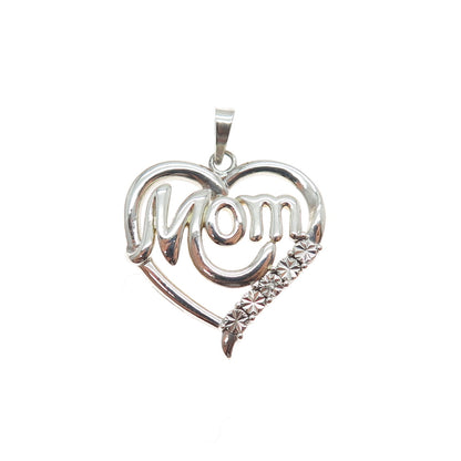 RICHLINE 925 Sterling Silver 2-Tone Real Diamond Mom Heart Mini Charm Pendant
