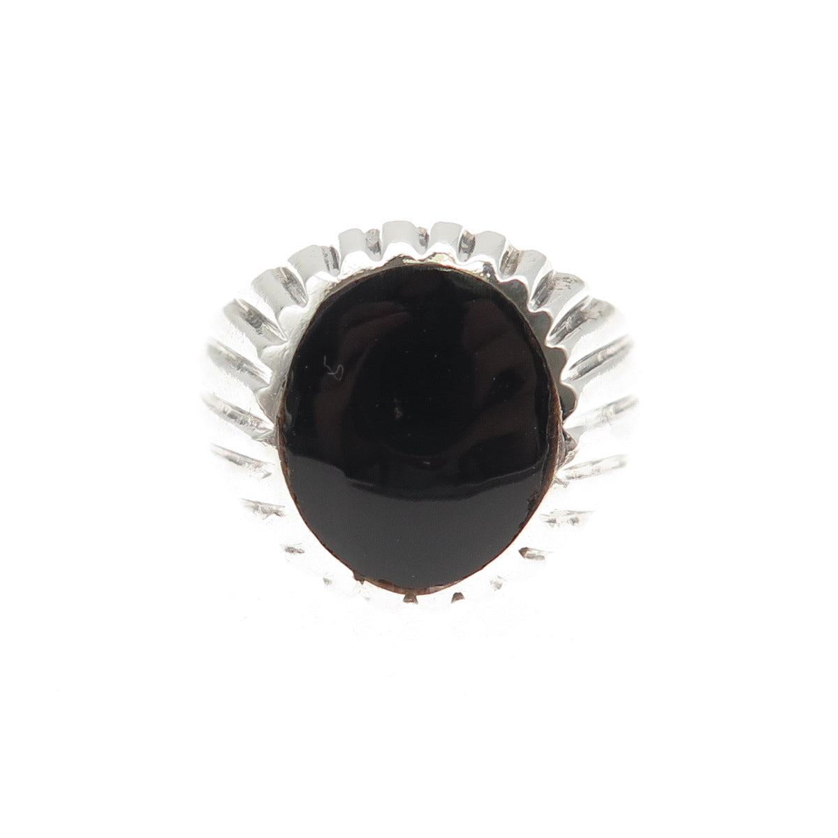 Old Pawn Sterling Silver Vintage Southwestern Black Onyx Tribal Ring Size 8.25