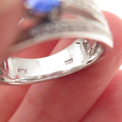 Chuck Clemency 925 Sterling Silver Real Tanzanite & White Topaz Ring Size 8.25