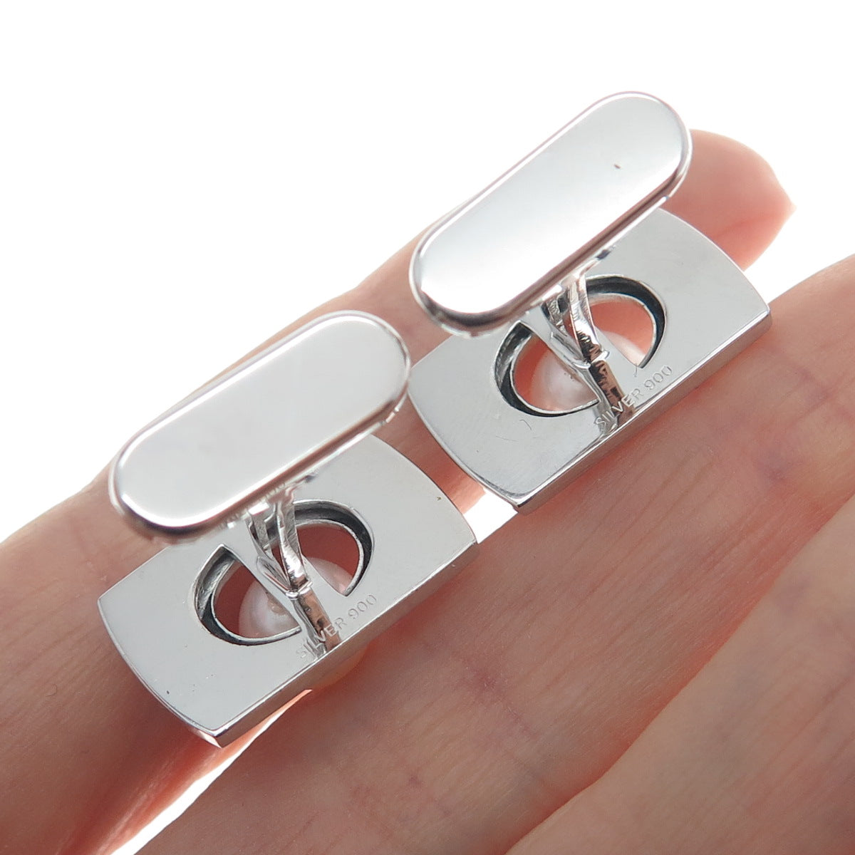 900 Silver Vintage Japan Real Akoya Pearl Modernist Cufflinks