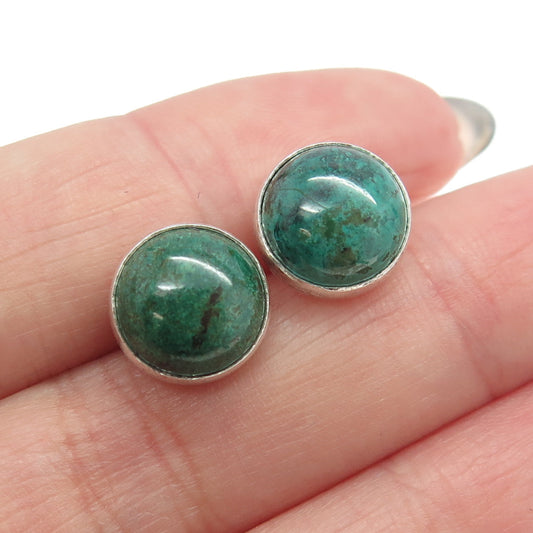 925 Sterling Silver Vintage Real Azurite Round Stud Earrings