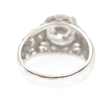 925 Sterling Silver Round-Cut C Z Floral Scroll Ring Size 9