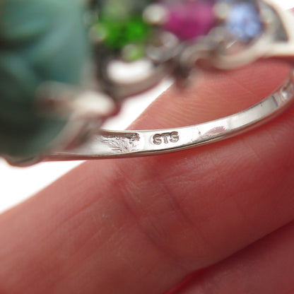 Chuck Clemency Sterling Silver Real Turquoise & Multi-Color Gem Ring Size 8.5