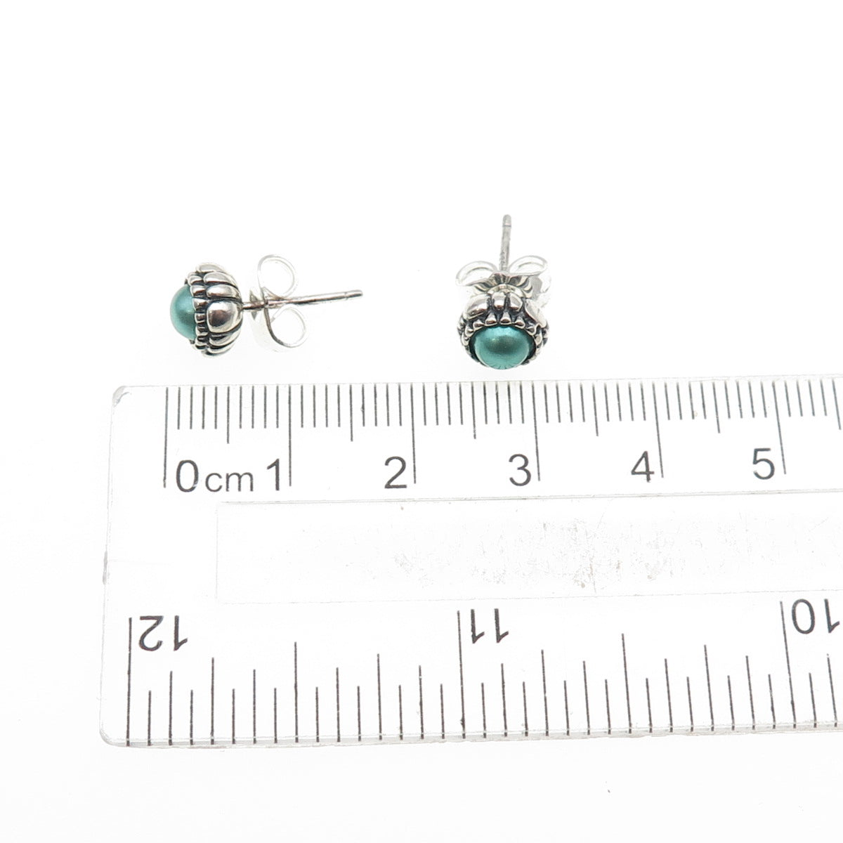 925 Sterling Silver Faux Pearl Oxidized Stud Earrings