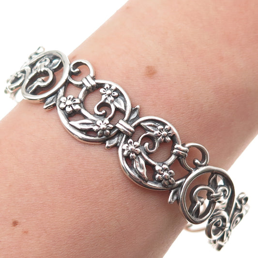 Carolyn Pollack Sterling Silver Vintage Floral Adjustable Cuff Bracelet 6.75"